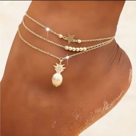 New PINEAPPLE STAR & GOLD BEAD anklet set - Picture 1 of 11